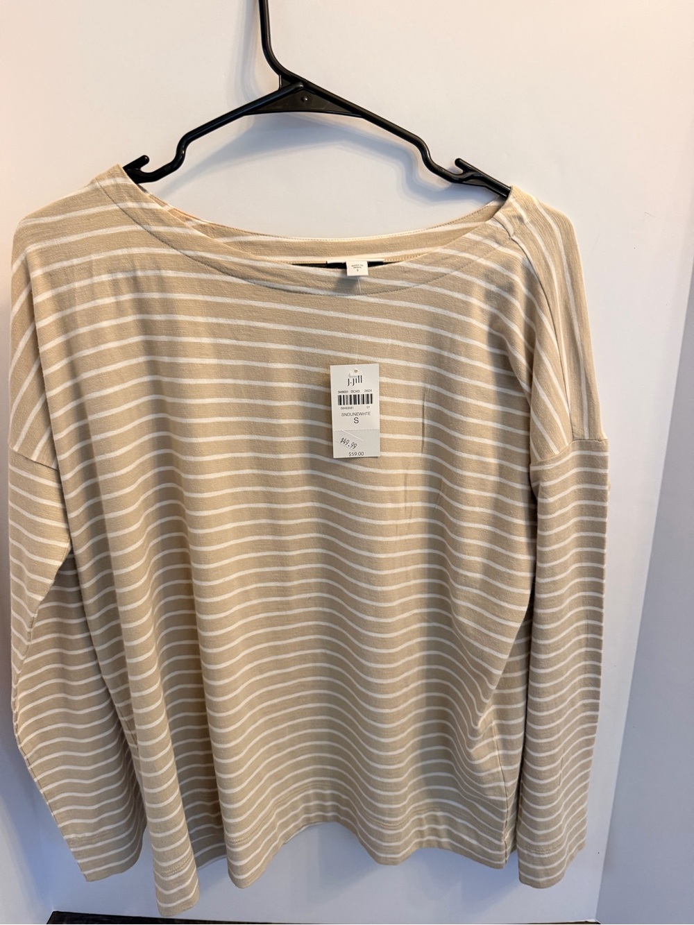 J.Jill NWT Dune Striped Boatneck Top Size S Long Sleeve Dolman